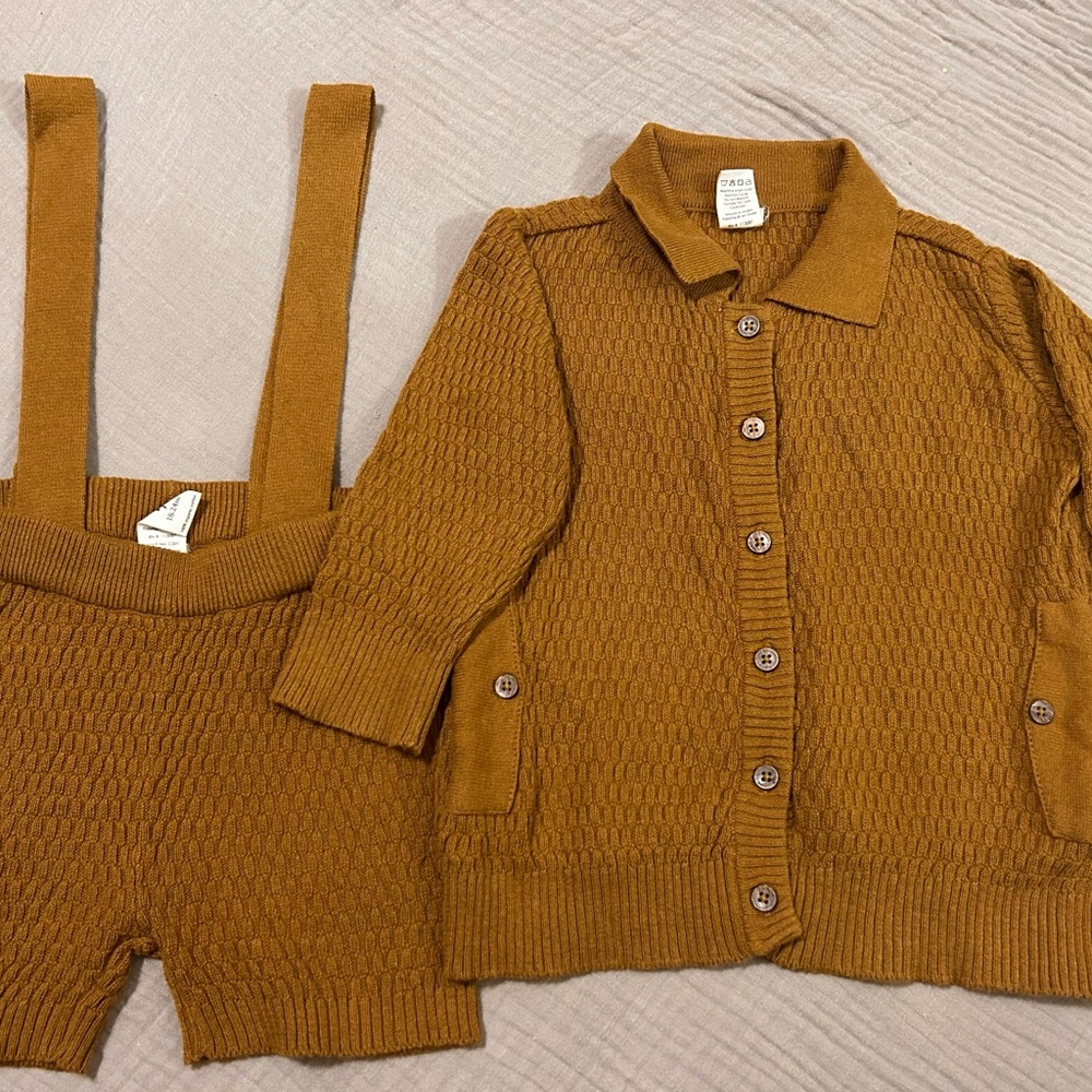 Kate Quinn Dark Dijon Cardigan and Suspenders 18-24M